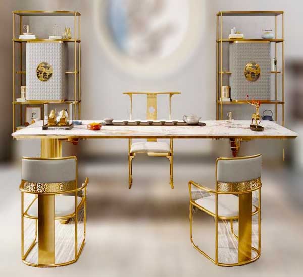 Stainless Steel and Sintered Stone Table And Stainless Steel Chairs