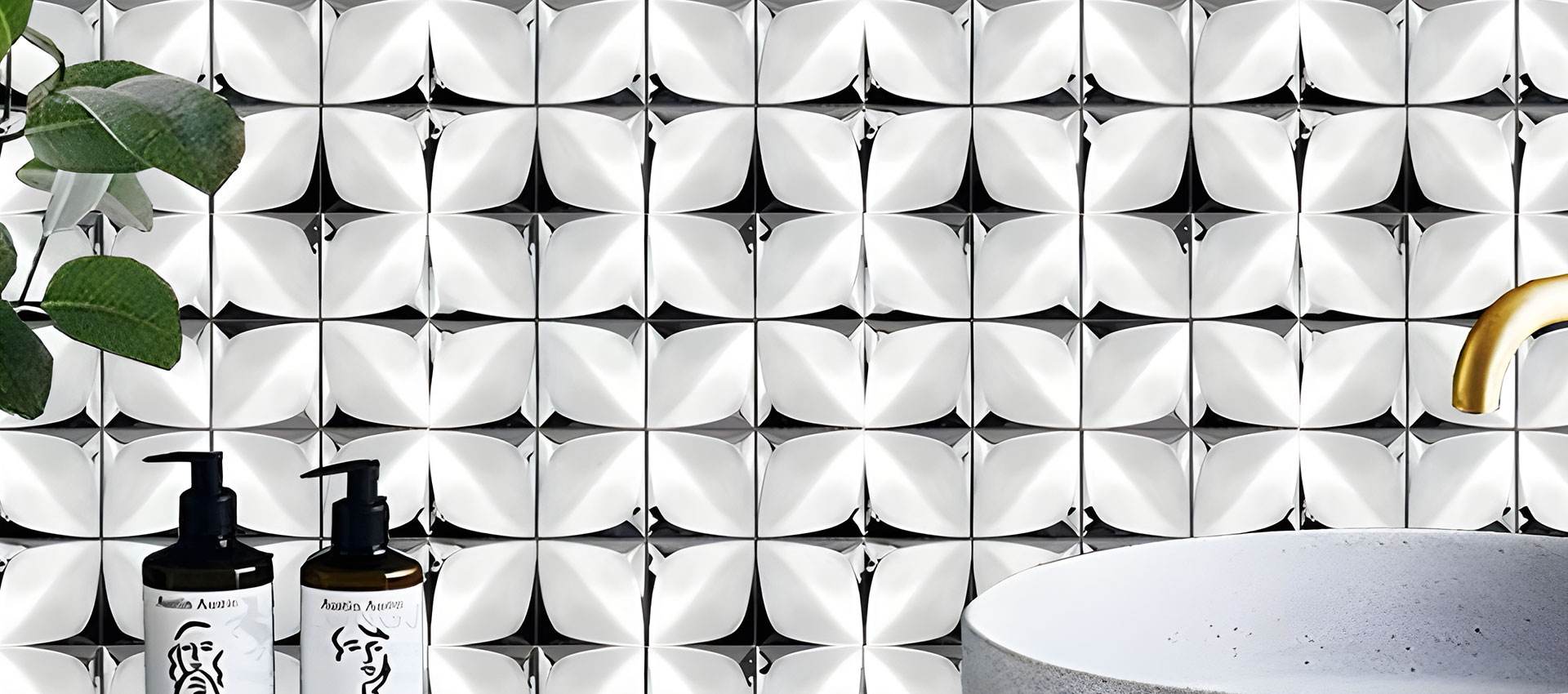 Luxe Bathroom Vibe: Glossy White Geometric Tiles