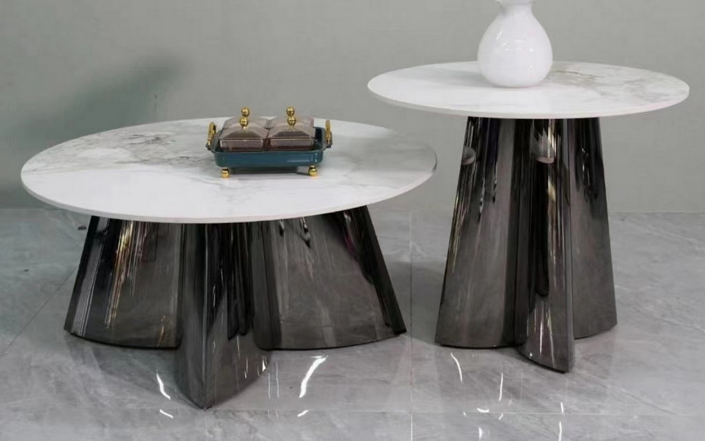 Stainless Steel And Marble Table Set