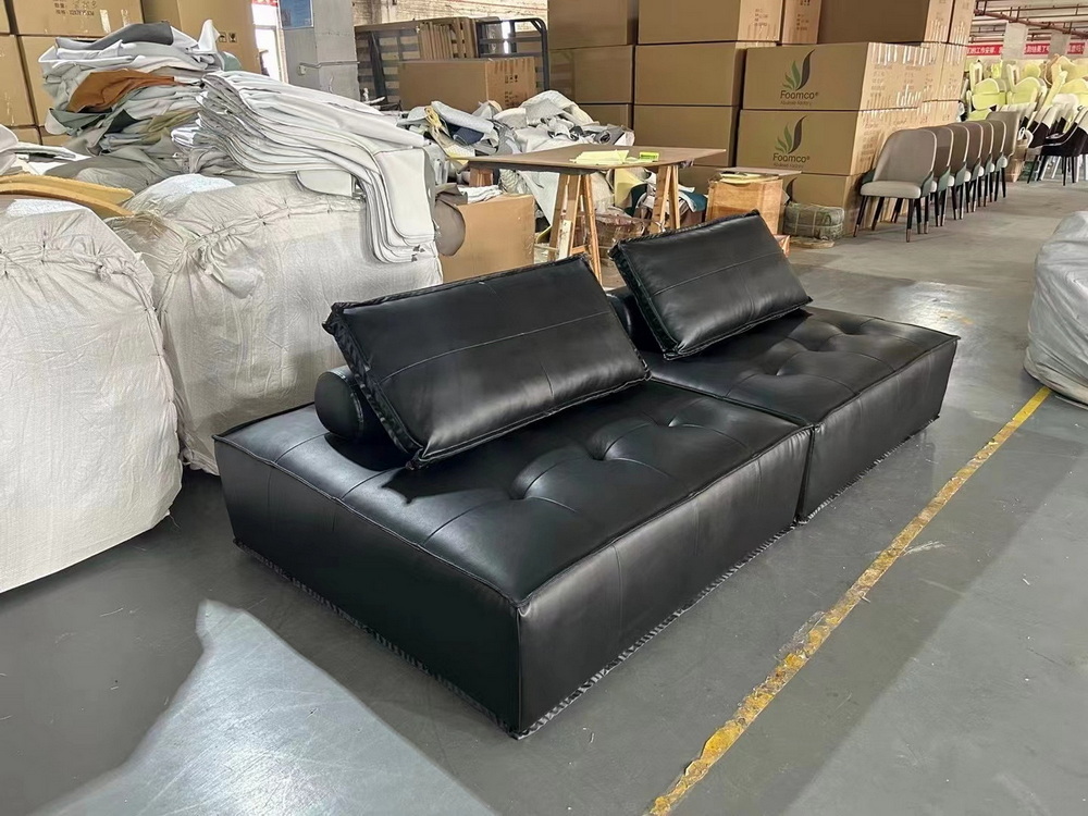 Sold Wood Leather ‌Ottoman‌ ‌Tuffet‌ Sofa