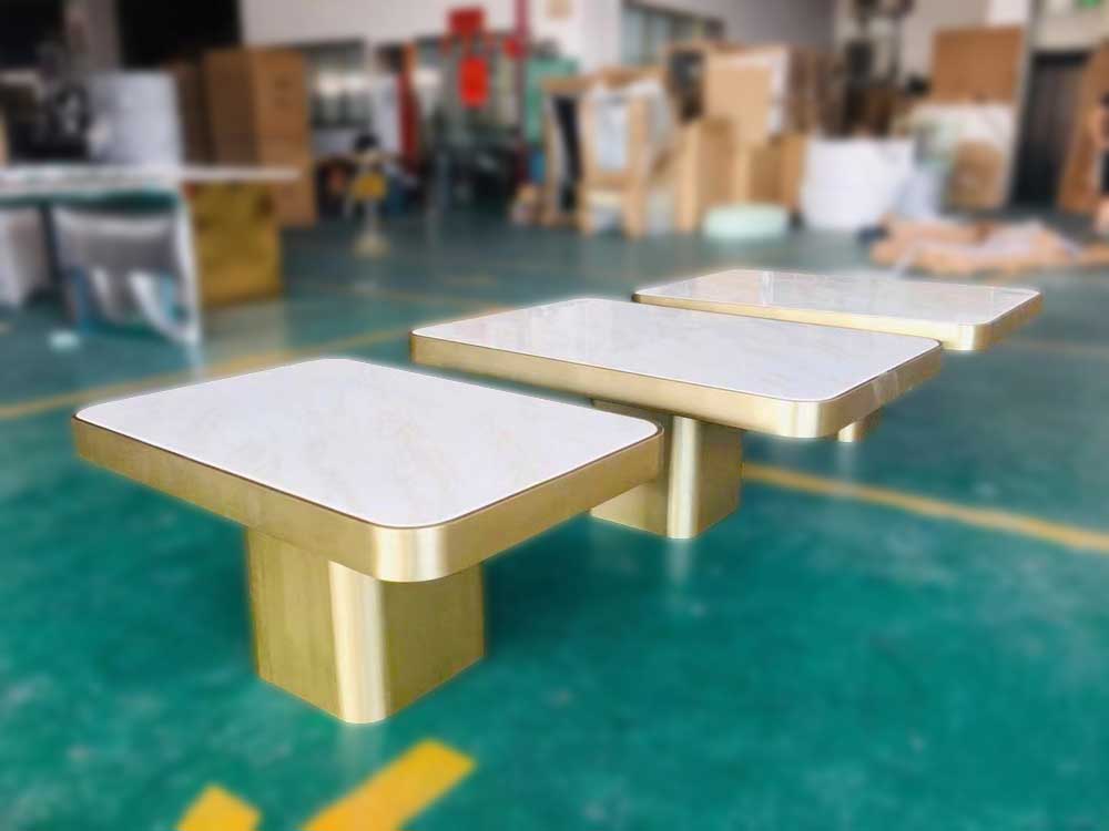 Slab Top Stainless Steel Base Rectangle Tables