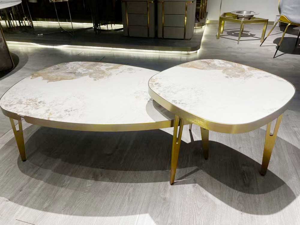 Stainless Steel And Marble Table Set