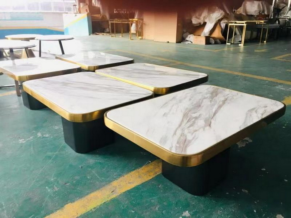 Slab Top Stainless Steel Base Rectangle Tables
