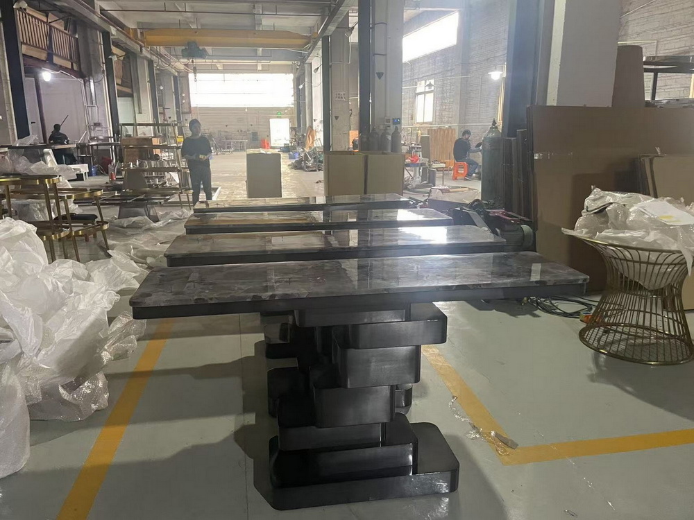 Slab Top Stainless Steel Base Rectangle Tables