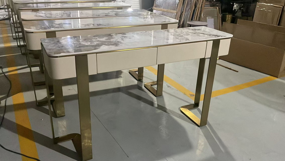 Slab Top Stainless Steel Base Rectangle Tables