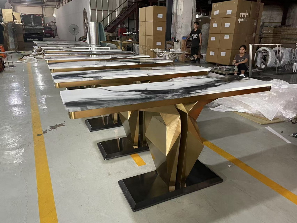 Slab Top Stainless Steel Base Rectangle Tables