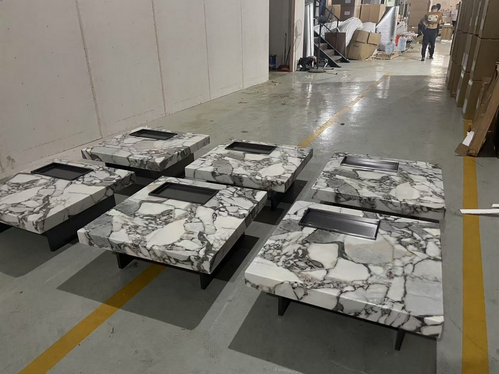 Slab Top Stainless Steel Base Rectangle Tables